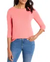 Nzt By Nic+zoe Three Quarter Sleeve Boat Neck Tee In Guava