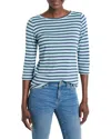 Nzt By Nic+zoe Three Quarter Sleeve Stripe Boat Neck Tee In Aqua Multi