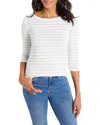 Nzt By Nic+zoe Three Quarter Sleeve Stripe Boat Neck Tee In Grey Multi