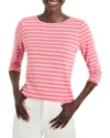 Nzt By Nic+zoe Three Quarter Sleeve Stripe Boat Neck Tee In Pink Multi