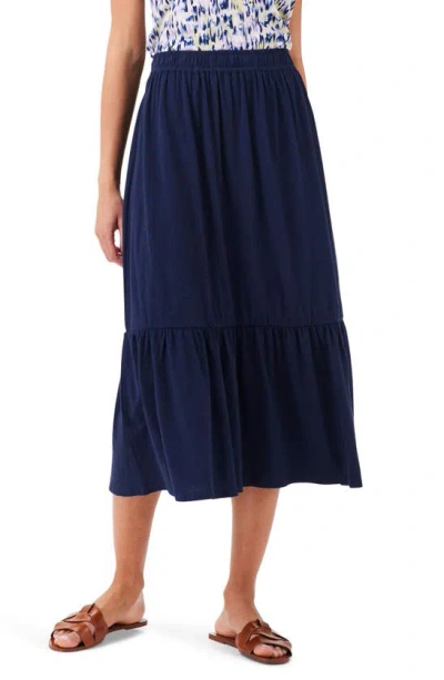 Nzt By Nic+zoe Tiered Cotton Blend A-line Midi Skirt In Dark Indigo