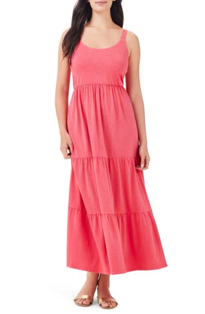 Nzt By Nic+zoe Tiered Cotton Blend Midi Sundress In Poppy