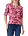 NZT NIC+ZOE NZT NIC+ZOE BLURRED FLORAL RUCHED ELBOW SLEEVE TEE