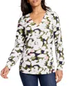 Nzt Nic+zoe Blurred Petals Long Sleeve Top In Green Multi