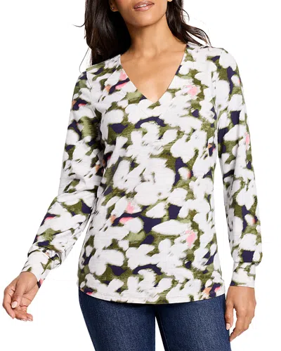 Nzt Nic+zoe Blurred Petals Long Sleeve Top In Green Multi