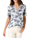 Nic + Zoe Falling Palms Split Neck Tee In Grey Multi In Grey Multi
