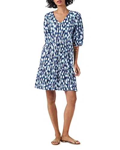 Nzt Nic+zoe Hazy Blues Elbow Sleeve Cotton Dress In Blue Multi