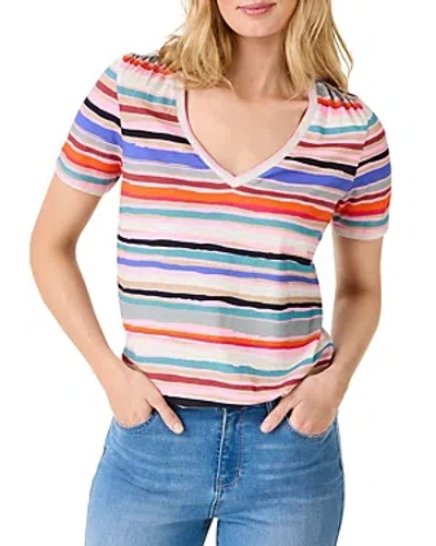 Nzt Nic+zoe Painted Stripes V Neck Tee In Pink Multi