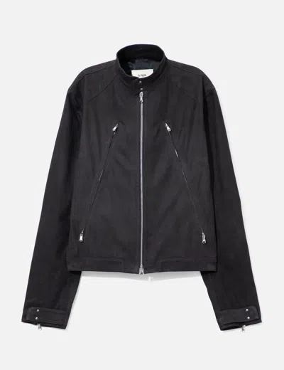 O. Files Aged Racer Suede Leather Jacket In Black