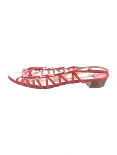 Pre-owned O Jour Leather Bow Accents Gladiator Sandals In Red