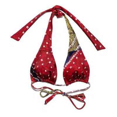 O Niki Women's Fire Red - Bikini Halter Top In Multi