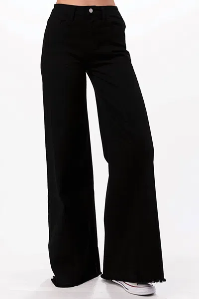 O2 Denim Jen Wide Leg Straight Jeans In Black