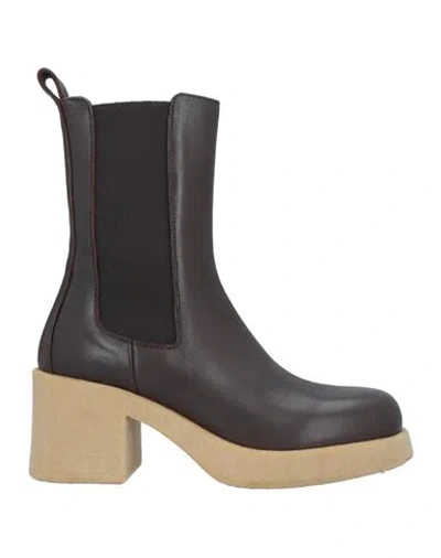 Oa Non-fashion Woman Ankle Boots Dark Brown Size 10 Calfskin