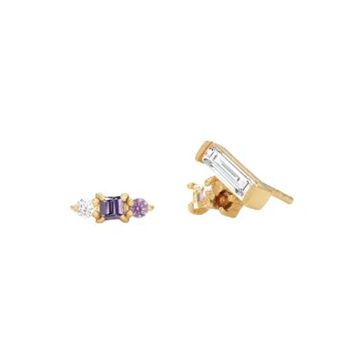 Oak & Luna Asymmetric Angel Stud Earrings With Cubic Zirconia In Gold Vermeil In Silver