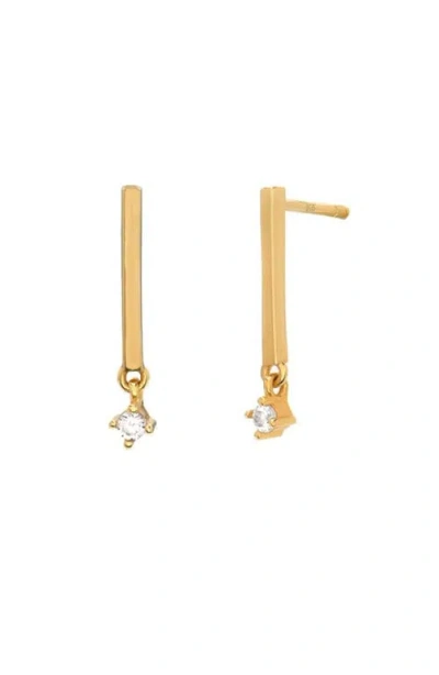 Oak & Luna Designer Bar Stud Earrings With Triple Cubic Zirconia In Gold Vermeil