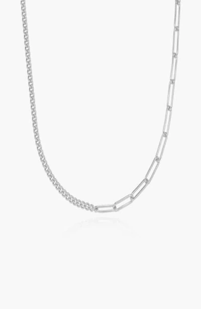 Oak & Luna Half Gourmette & Half Link Chain Necklace In Silver