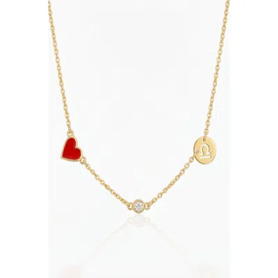 Oak & Luna Inez Red Heart Necklace With Diamond & Zodiac Sign