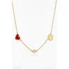 Oak & Luna Inez Red Heart Necklace With Diamond & Zodiac Sign In Gold