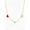 Oak & Luna Inez Red Heart Necklace With Diamond & Zodiac Sign In Gold