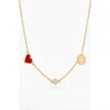 Oak & Luna Inez Red Heart Necklace With Diamond & Zodiac Sign In Gold