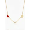 Oak & Luna Inez Red Heart Necklace With Diamond & Zodiac Sign In Gold
