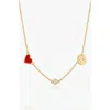Oak & Luna Inez Red Heart Necklace With Diamond & Zodiac Sign In Gold