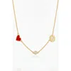 Oak & Luna Inez Red Heart Necklace With Diamond & Zodiac Sign In Gold