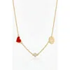 Oak & Luna Inez Red Heart Necklace With Diamond & Zodiac Sign In Gold