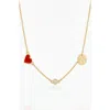 Oak & Luna Inez Red Heart Necklace With Diamond & Zodiac Sign In Gold