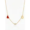 Oak & Luna Inez Red Heart Necklace With Diamond & Zodiac Sign In Gold