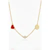 Oak & Luna Inez Red Heart Necklace With Diamond & Zodiac Sign In Gray
