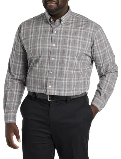 Oak Hill By Dxl Big & Tall Heathered Large Plaid Sport Shirt In Grey