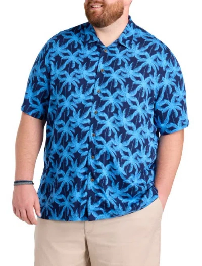 Oak Hill By Dxl Big & Tall Palm Tree Print Sport Shirt V2 In Blue