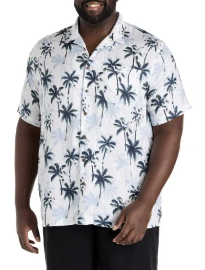 Oak Hill By Dxl Big & Tall Palm Tree Print Sport Shirt In White Multi