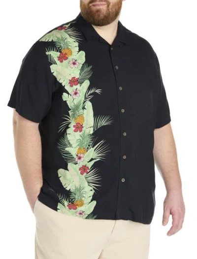 Oak Hill By Dxl Big & Tall Pineapple Stripe Sport Shirt In Black