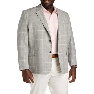 Oak Hill By Dxl Big & Tall Plaid Linen-blend Suit Jacket In Gray