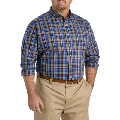 Oak Hill By Dxl Big & Tall Plaid Performance Sport Shirt In Navy