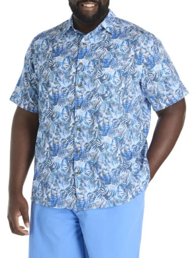 Oak Hill By Dxl Big & Tall  Seersucker Floral Sport Shirt In Blue
