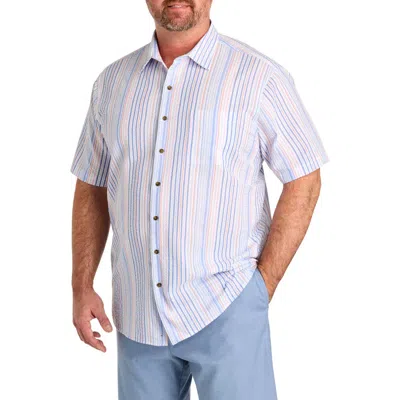 Oak Hill By Dxl Big & Tall  Seersucker Multi Stripe Sport Shirt In Blue
