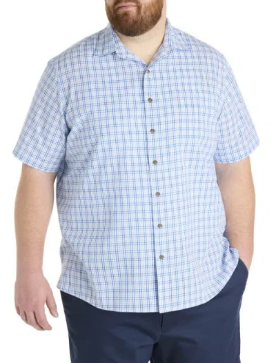 Oak Hill By Dxl Big & Tall  Seersucker Small Plaid Sport Shirt In Blue