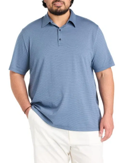 Oak Hill By Dxl Big & Tall Striped Tech Polo Shirt In Blue