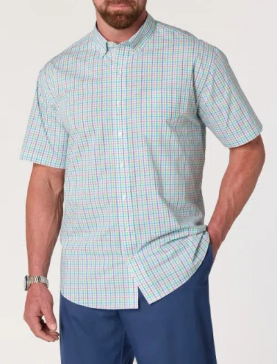 Oak Hill By Dxl Big & Tall  Tech Small Plaid Sport Shirt In Blue