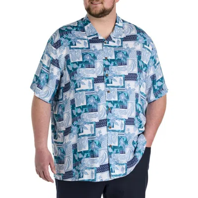 Oak Hill By Dxl Big & Tall  Tropical Printed Sport Shirt In Blue