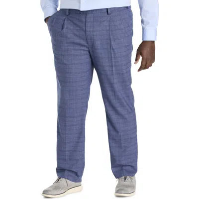 Oak Hill By Dxl Big & Tall Waist-relaxer Plaid Pleated Dress Pants In Blue