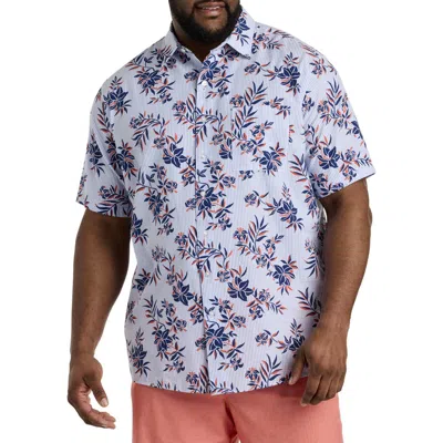 Oak Hill By Dxl Floral Print Seersucker Sport Shirt In Blue Orange