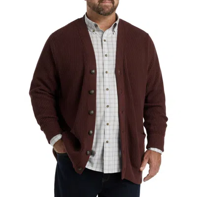 Oak Hill By Dxl Ribbed V-neck Cardigan In Bitter Chocolate