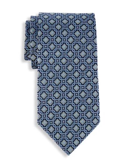 Oak Hill Premium By Dxl Big & Tall Geometric Link Silk Tie In Blue