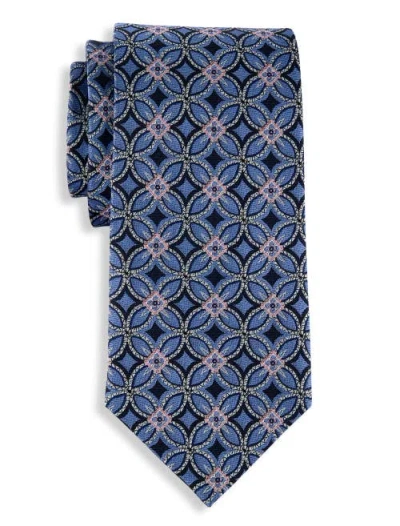 Oak Hill Premium By Dxl Big & Tall Geometric Pattern Silk Tie V2 In Blue