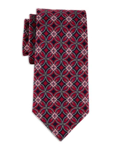 Oak Hill Premium By Dxl Big & Tall Geometric Pattern Silk Tie V2 In Burgundy