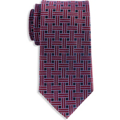 Oak Hill Premium By Dxl Big & Tall Patterned Link Silk Tie In Burgundy
